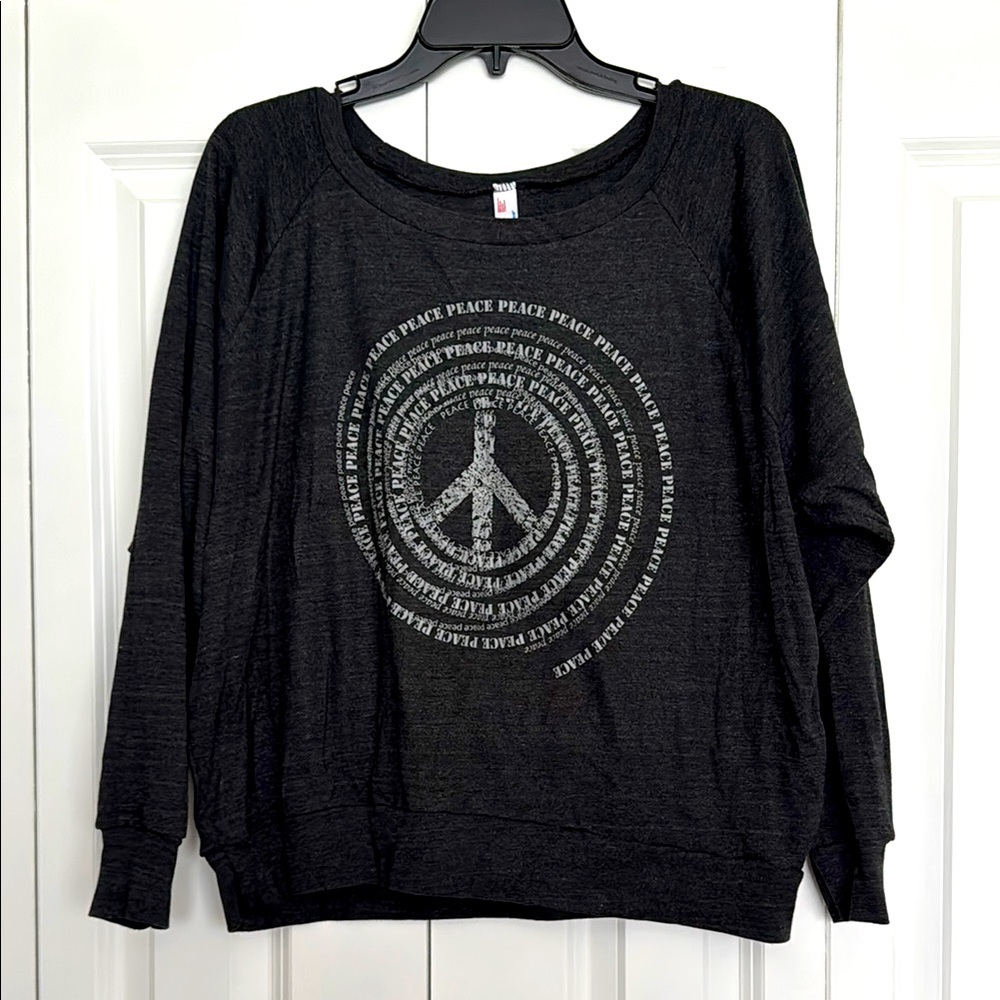 Black Peace Sign Women's Jersey Knitt Top size L